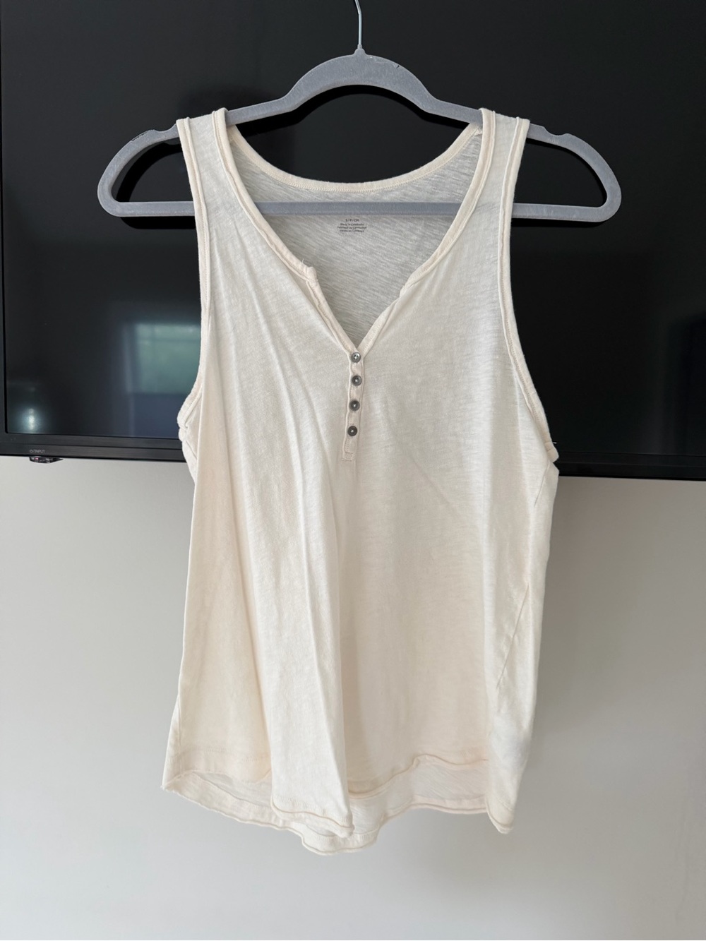 American Eagle Outfitters Cream Henley Tank with Button Placket